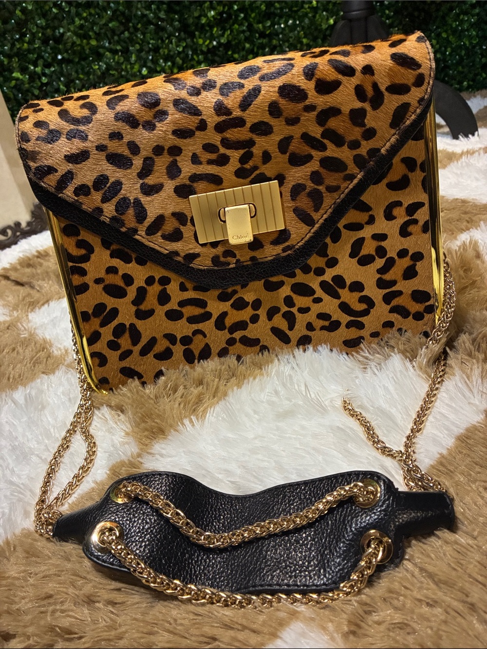 Chloé Leopard Print Crossbody Bag with Gold Chain
